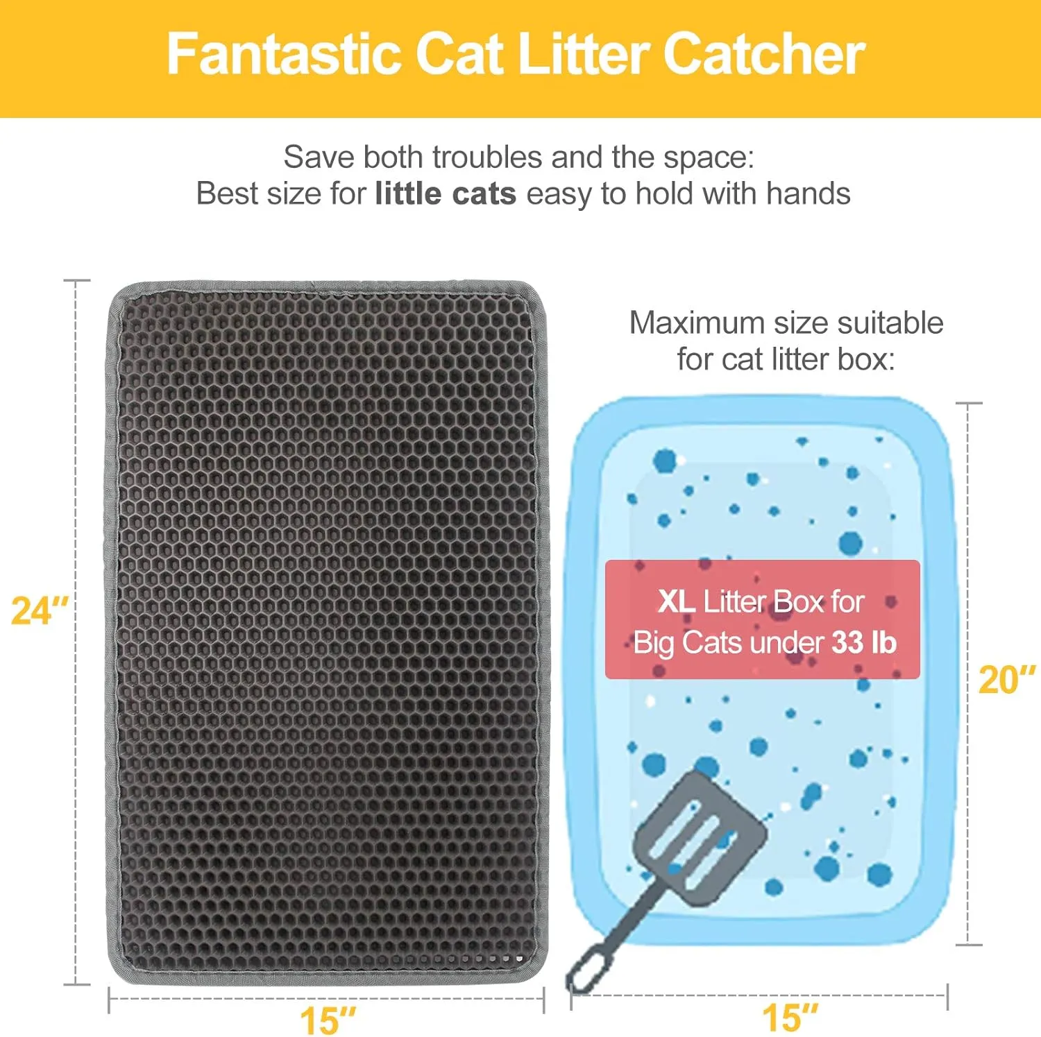 2 Pack Cat Litter Mat Trapping for Litter Box, No Slip & Large, Urine & Waterproof, Washable Easy Clean (24" x 15")