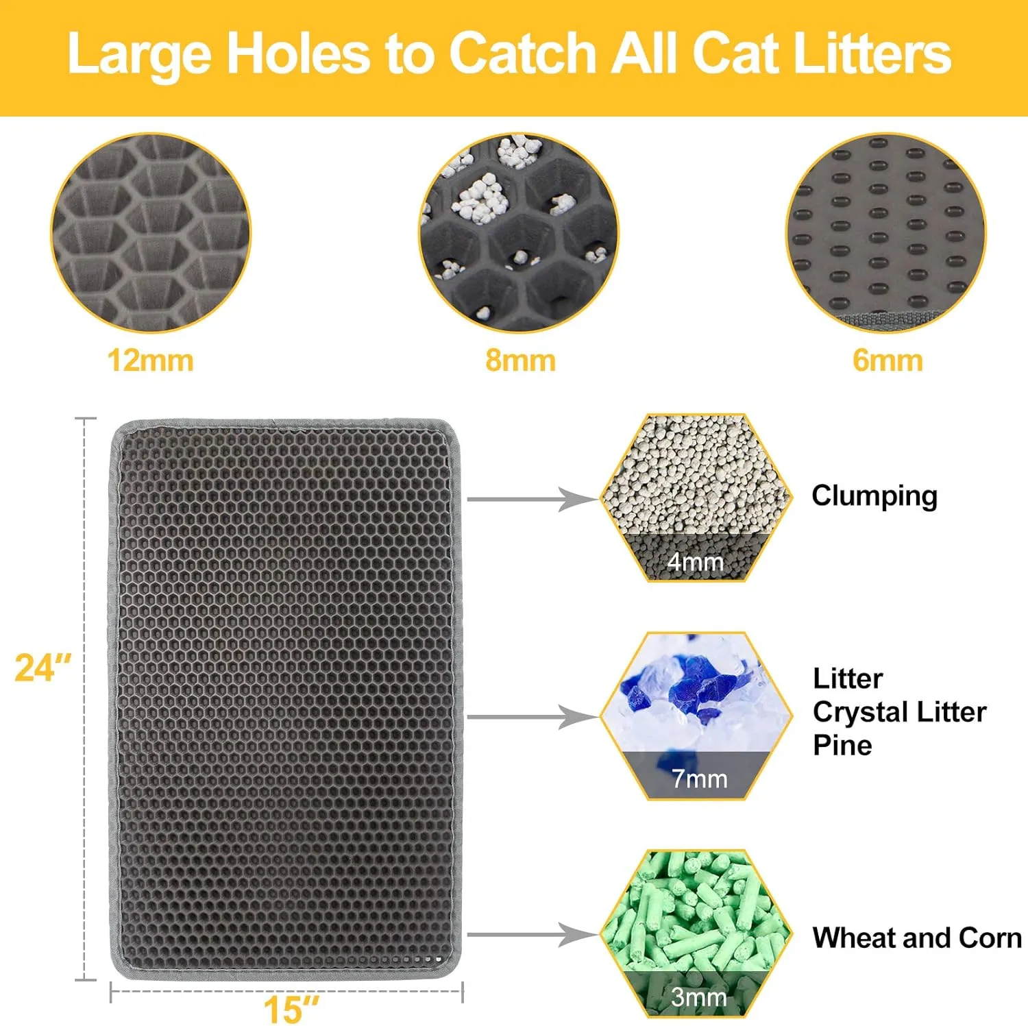 2 Pack Cat Litter Mat Trapping for Litter Box, No Slip & Large, Urine & Waterproof, Washable Easy Clean (24" x 15")
