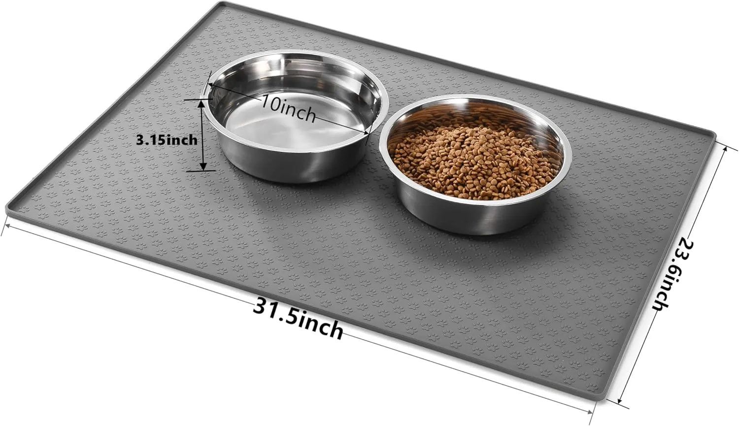2 Packs Stainless Steel Metal Dog/Cat Bowl & Waterproof Pet Feeding Silicone Mats with High Lips,Rubber Base Anti Slip Heavy-Duty Bowl,mats for Controlling Water and Food Spills to Protect The Floor.