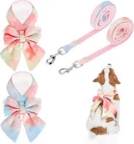 2 Sets Bow Tie Small Dog Harness and Leash Set Cute Dog Puppy Harness Adjustable Soft Mesh Dog Vest for Puppies Cat Pet Walking Training