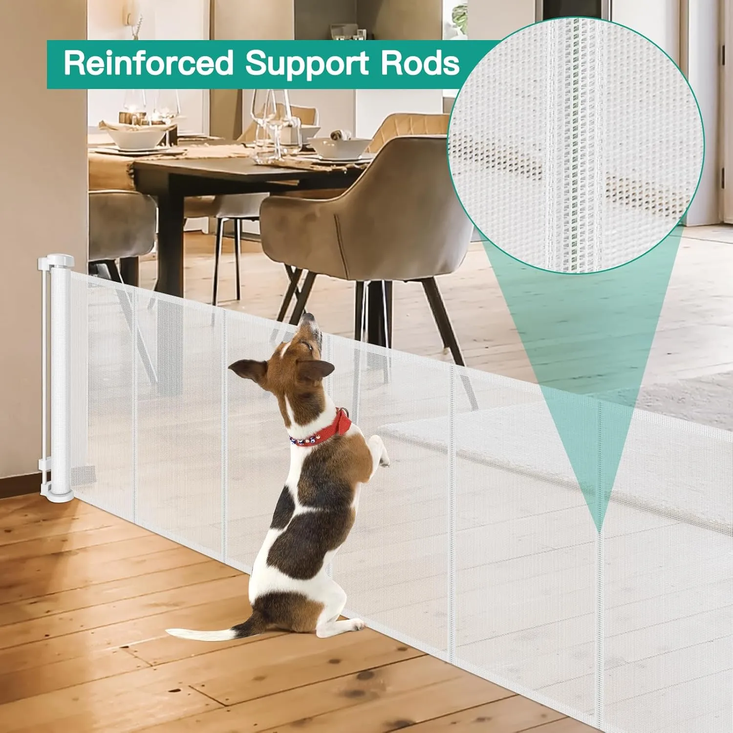 24 Inch Tall x 150 Inch Extra Wide Retractable Dog Gate for The House, Short Baby Gate to Step Over, Reinforced Mesh Puppy Gate for Doorways, Step Over Pet Gate for Stairs, Indoor/Outdoor, White