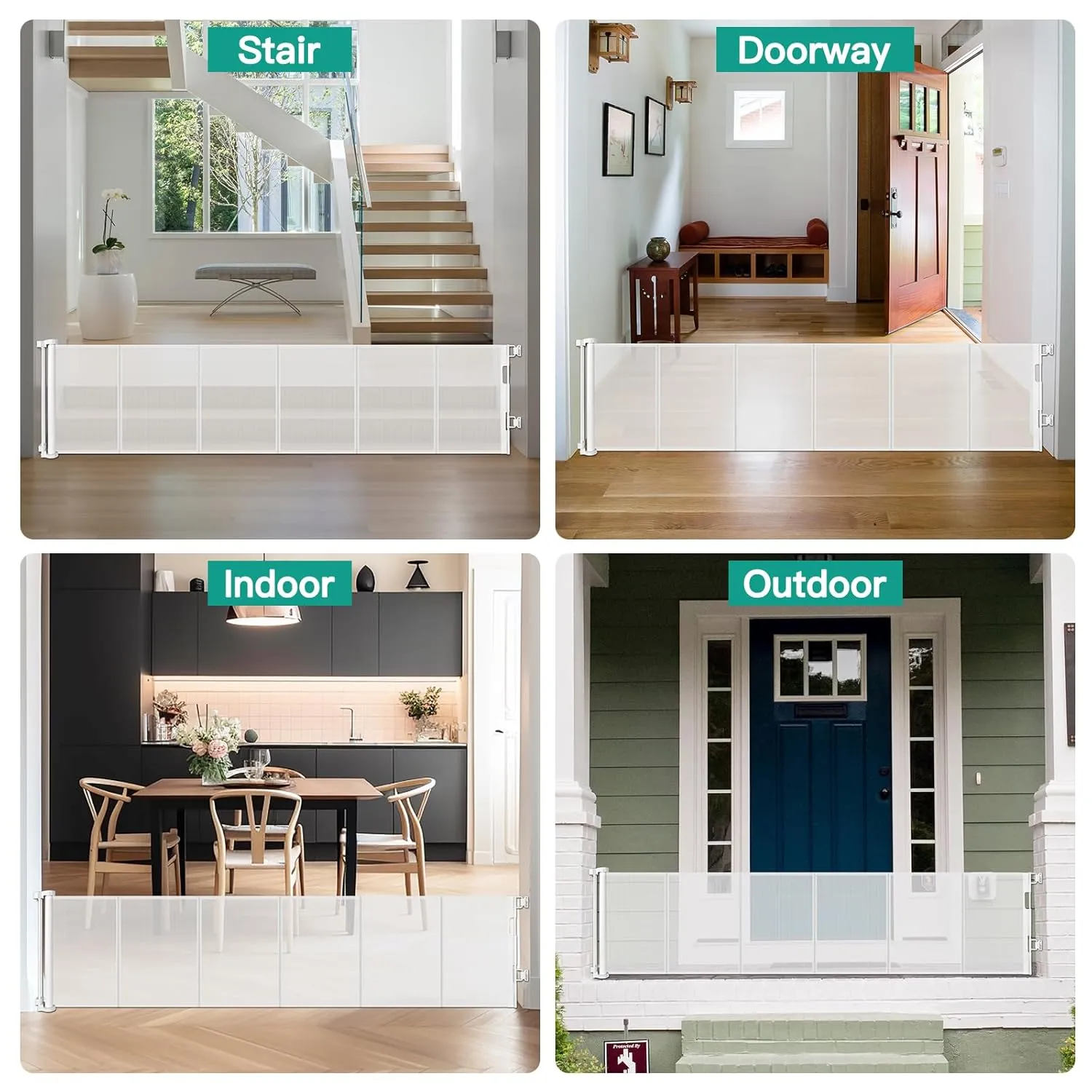 24 Inch Tall x 150 Inch Extra Wide Retractable Dog Gate for The House, Short Baby Gate to Step Over, Reinforced Mesh Puppy Gate for Doorways, Step Over Pet Gate for Stairs, Indoor/Outdoor, White