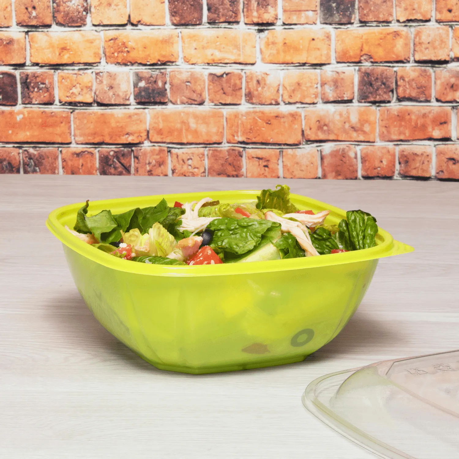 [300 ct] 48 oz Square Disposable Salad Bowl Lids | PET | Green