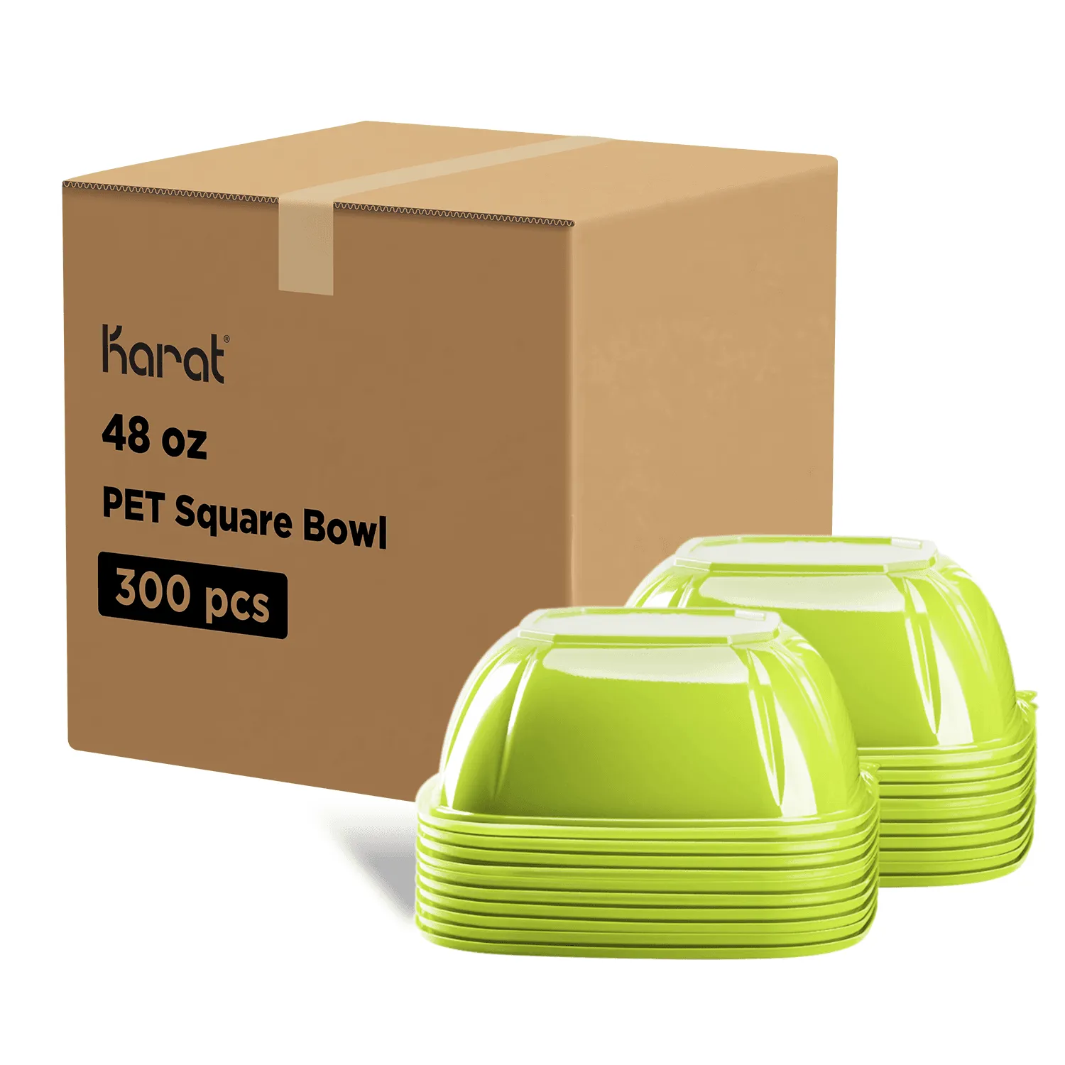 [300 ct] 48 oz Square Disposable Salad Bowl Lids | PET | Green