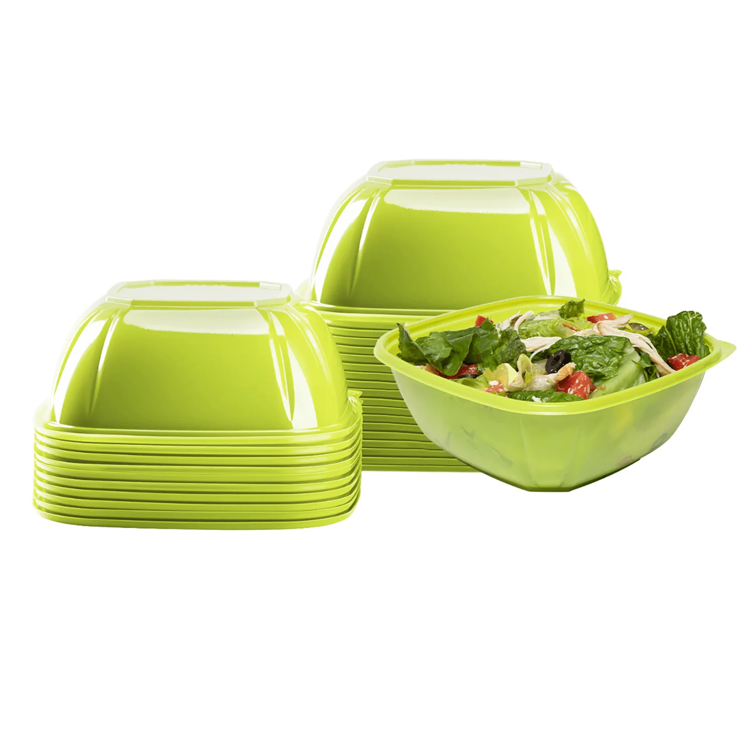 [300 ct] 48 oz Square Disposable Salad Bowl Lids | PET | Green