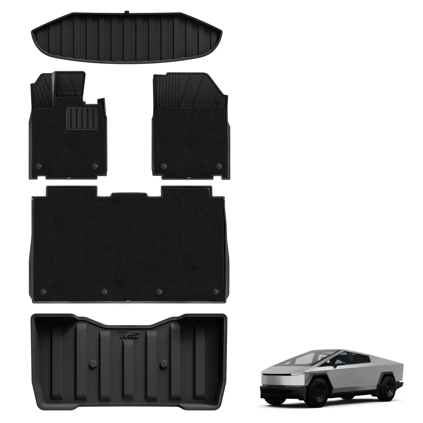3W Tesla Cybertruck 2023 2024 Custom Floor Mats / Trunk Mats / Bed Mat TPE Material & All-Weather Protection