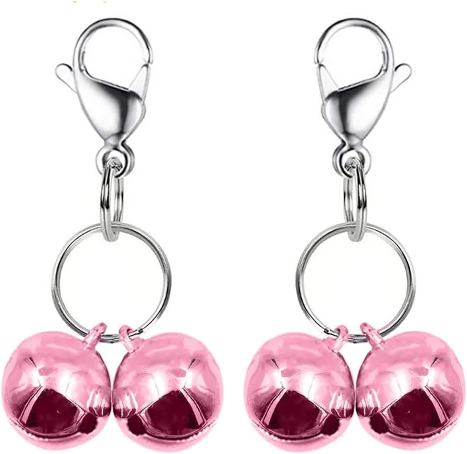 4 Sets Cat Bell for Dog Collar Charm Training Pet Pendant Accessories with 2 Pack Stainless Steel Dog Tag Clips(2 X-Small Pink)