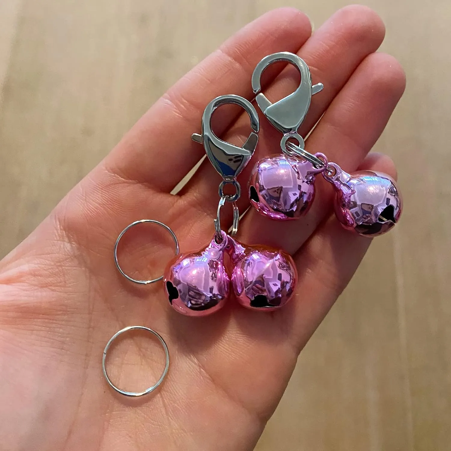 4 Sets Cat Bell for Dog Collar Charm Training Pet Pendant Accessories with 2 Pack Stainless Steel Dog Tag Clips(2 X-Small Pink)