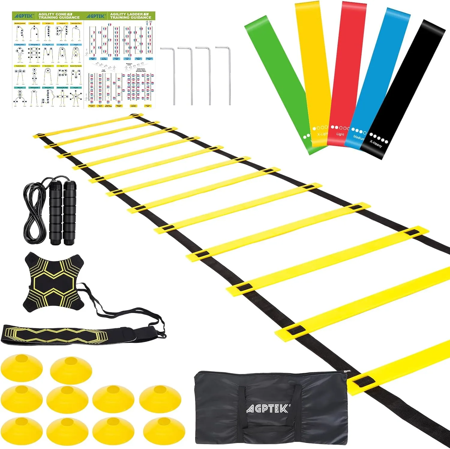 AGPTEK Agility Training Equipment Set, Agility Ladder Speed Soccer Kick Trainer Cones Jump Rope Resistance Bands Exercise Workout Equipment Boost Fitness & Increase Quick Footwork