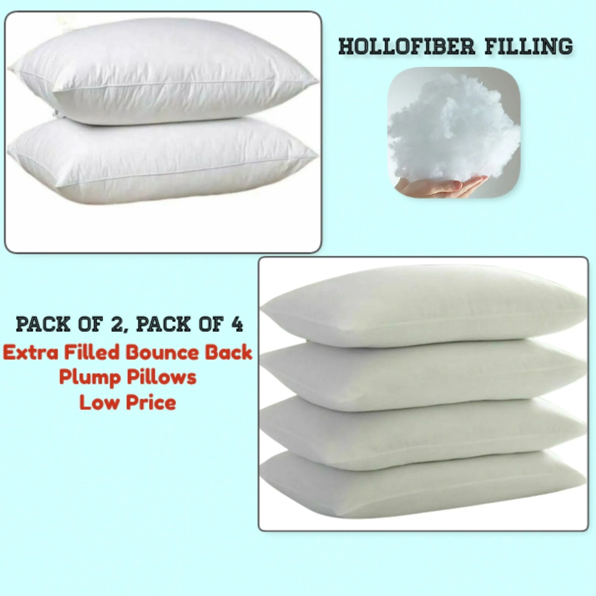 ARLINENS Hollow Fibre Pillows Hotel Quailty Plump Extra Filled Bounce Back Pillows