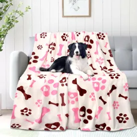 Blankets for Dogs, Dog Blankets for Large Dogs, Medium Dog Blanket Super Soft Fluffy Premium Fleece Pet Blanket Flannel Throw for Dog Puppy Cat Paw Blanket,Pink White,50x60 inch