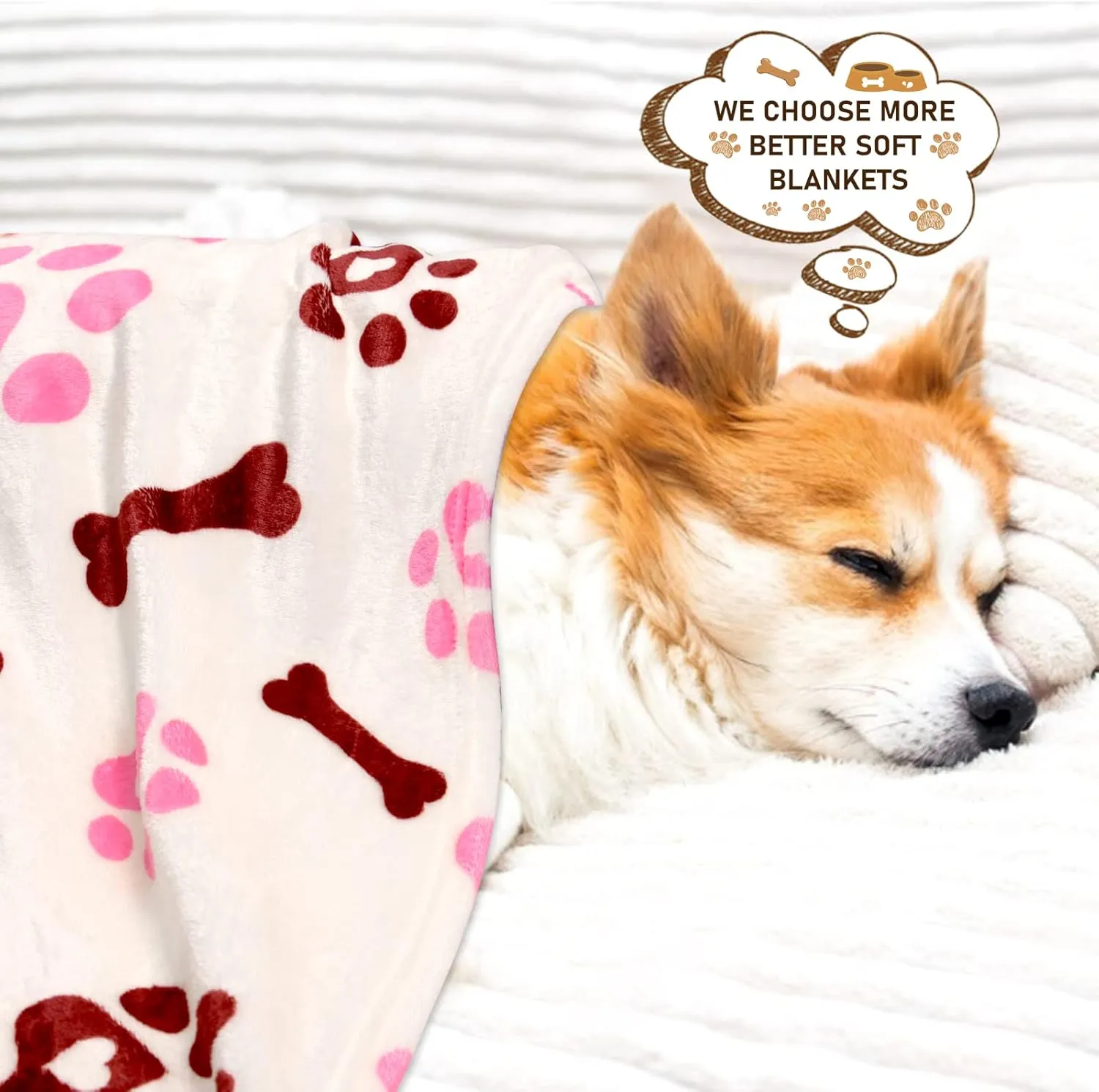 Blankets for Dogs, Dog Blankets for Large Dogs, Medium Dog Blanket Super Soft Fluffy Premium Fleece Pet Blanket Flannel Throw for Dog Puppy Cat Paw Blanket,Pink White,50x60 inch