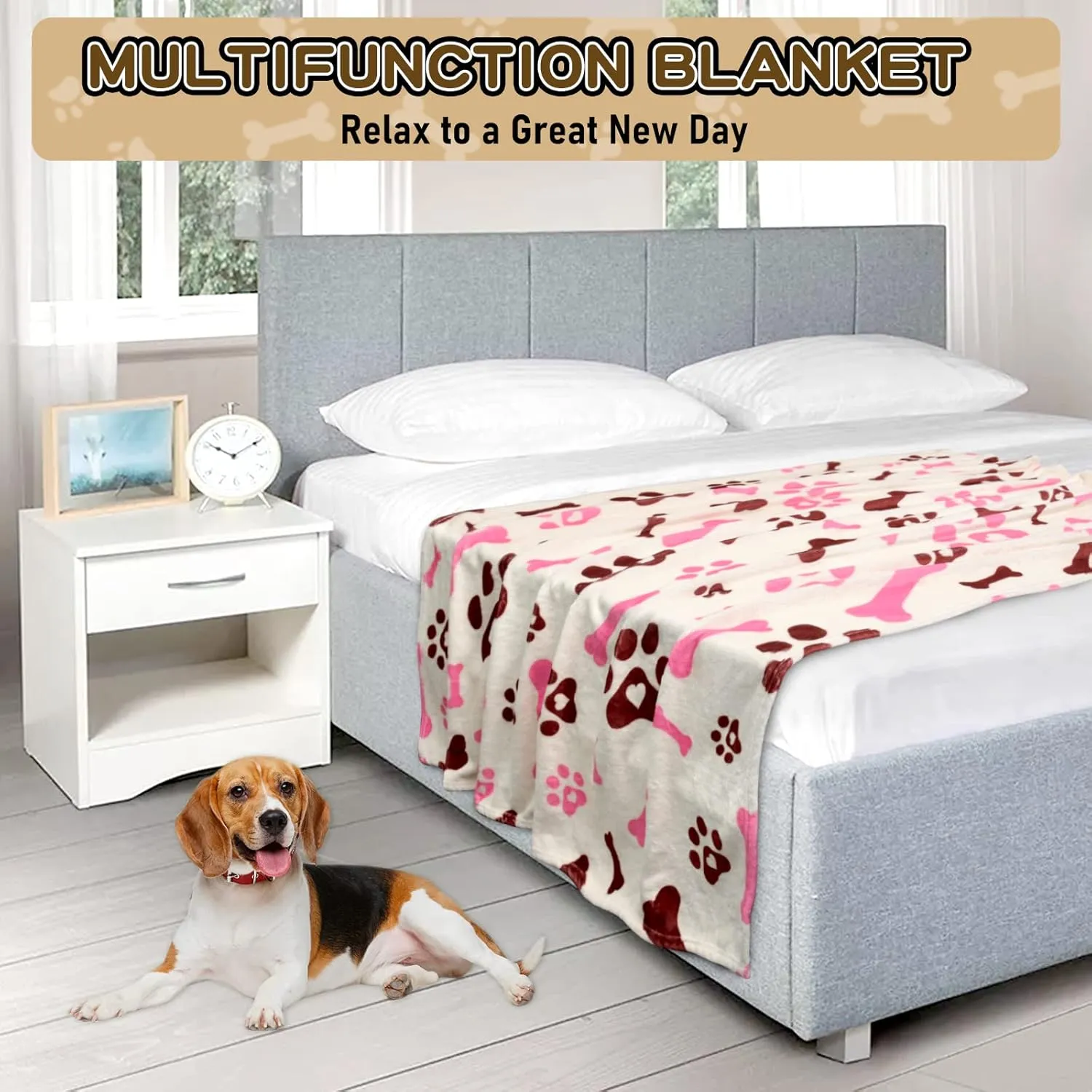 Blankets for Dogs, Dog Blankets for Large Dogs, Medium Dog Blanket Super Soft Fluffy Premium Fleece Pet Blanket Flannel Throw for Dog Puppy Cat Paw Blanket,Pink White,50x60 inch