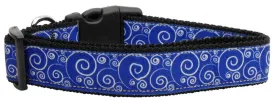 Blue and White Swirly Nylon Ribbon Dog Collar XL