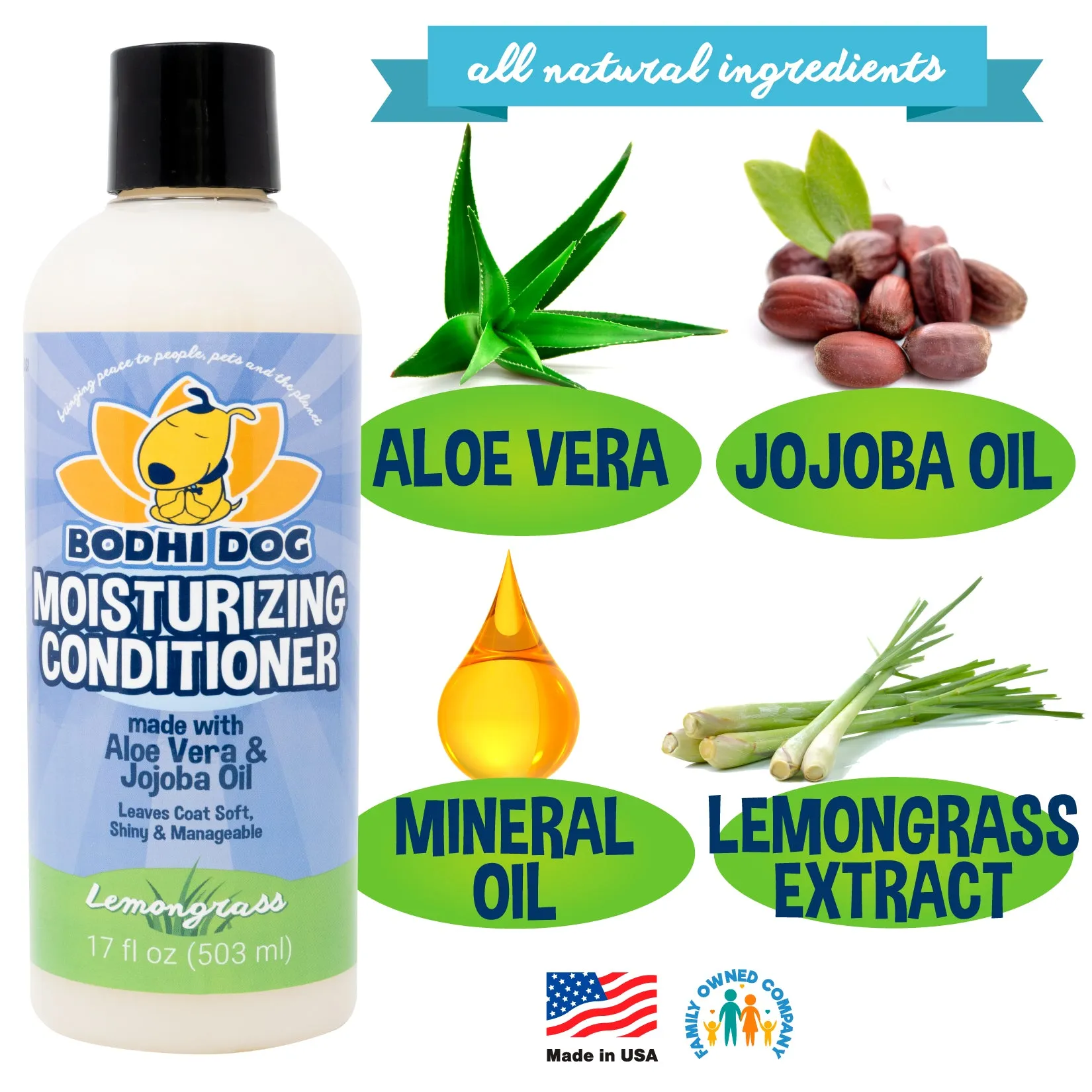 Bodhi Dog Gentle Moisturizing Conditioner | Dog Conditioner | Soothing Plant-Based Formula | Leaves Coat Shiny & Manageable | Made w/Soothing Aloe Vera & Jojoba Oil | Made in USA (Lemongrass)