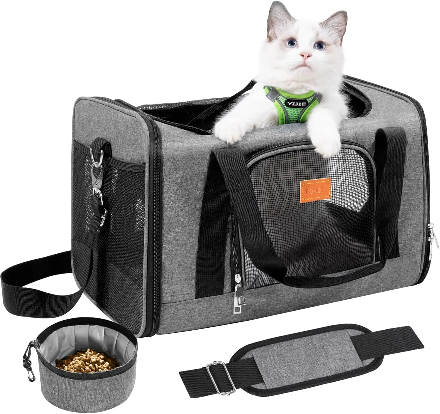 Cat & Dog Carrier - Soft-Sided, Scratch-Proof Mesh, Travel Puppy Carry, Grey