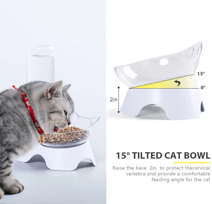 Cat Bowls Food and Water with Automatic Waterer Bottle
