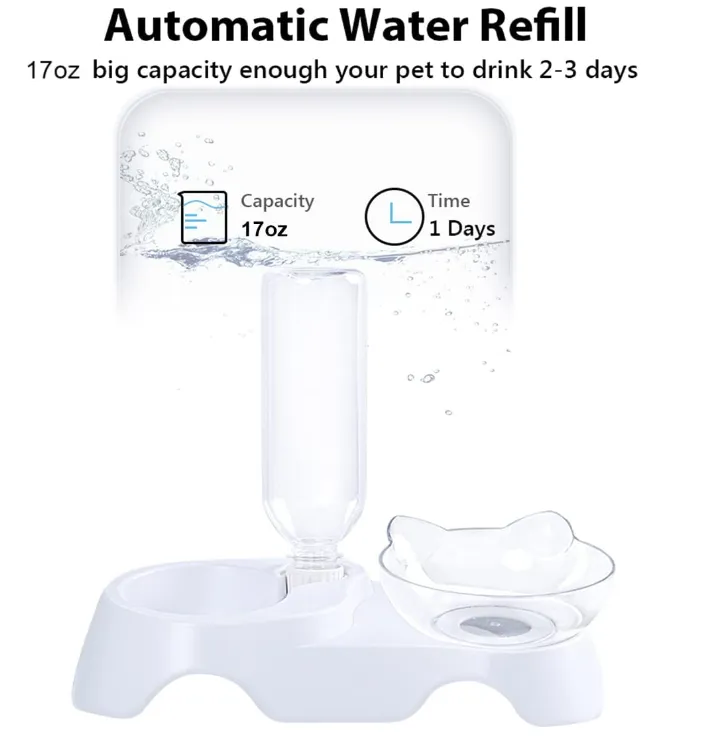 Cat Bowls Food and Water with Automatic Waterer Bottle