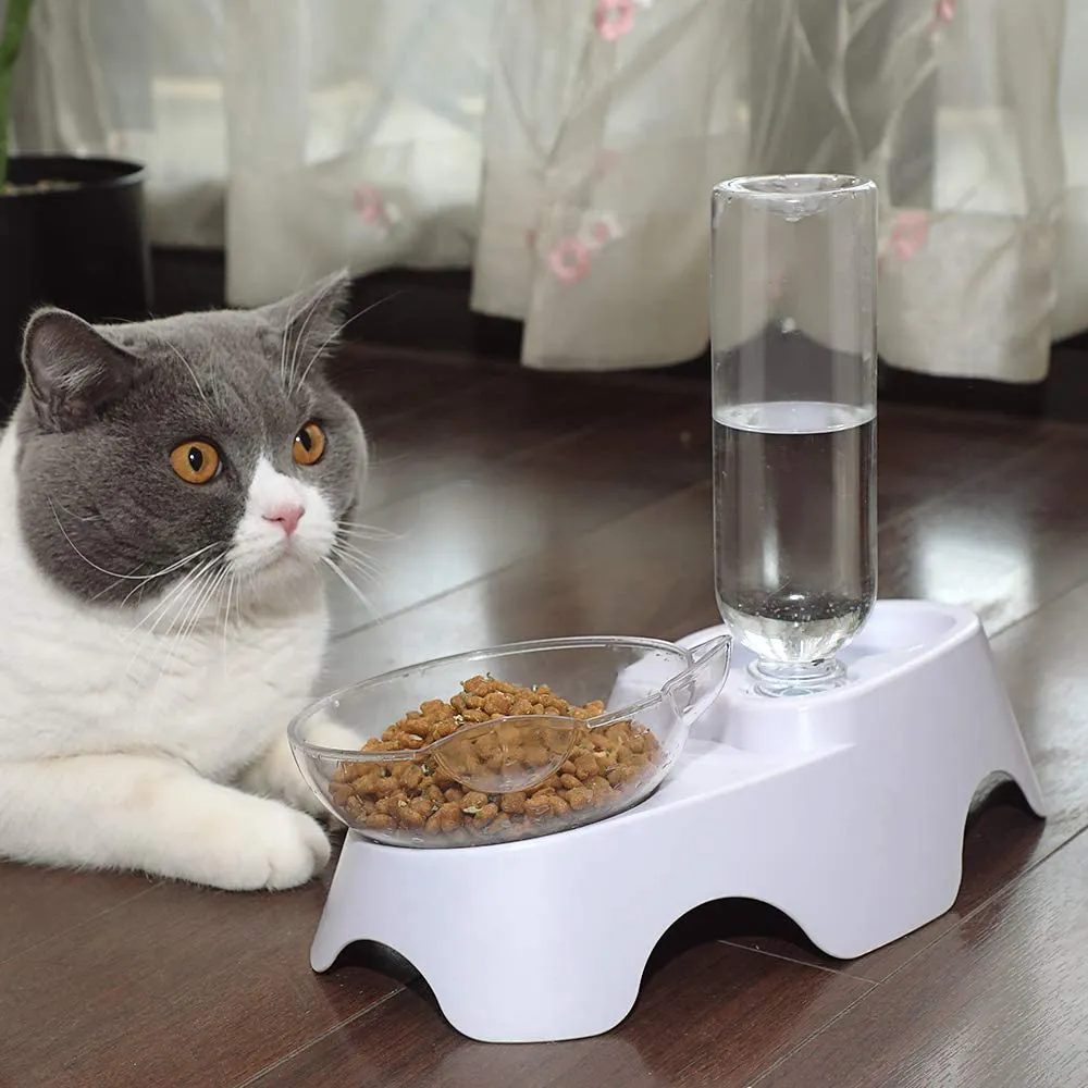 Cat Bowls Food and Water with Automatic Waterer Bottle