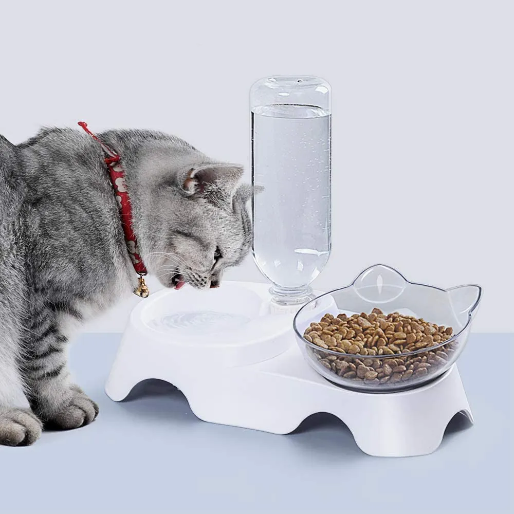 Cat Bowls Food and Water with Automatic Waterer Bottle