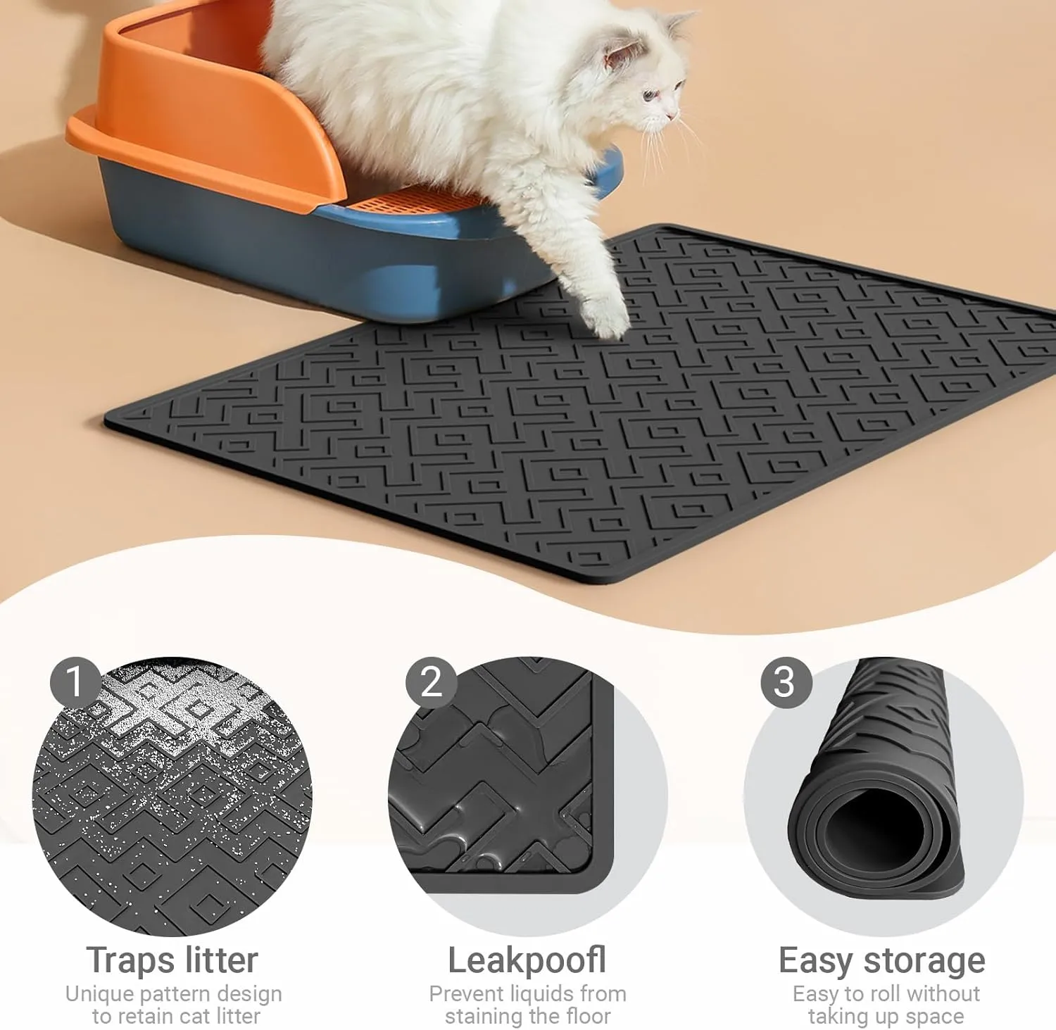 Cat Litter Mat 28"x20"  Large Silicone Litter Trapping Mat, Waterproof, Non-Slip, Easy to Clean, Soft & Durable Floor Mat for Cats & Pets