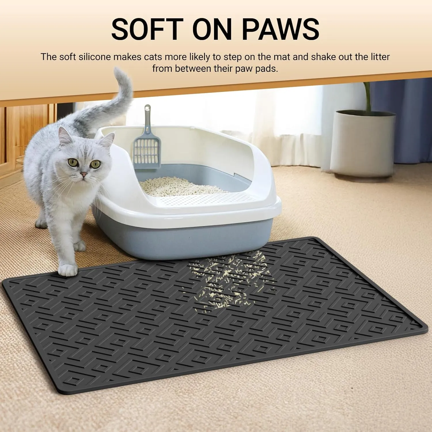 Cat Litter Mat 28"x20"  Large Silicone Litter Trapping Mat, Waterproof, Non-Slip, Easy to Clean, Soft & Durable Floor Mat for Cats & Pets