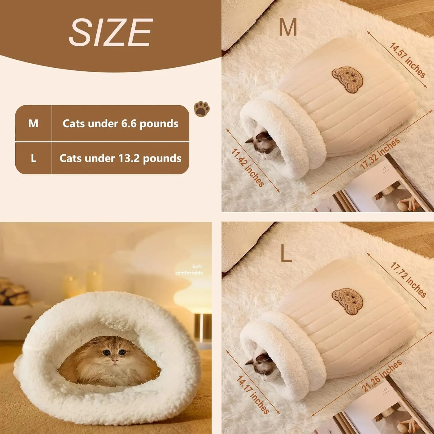 Cat Sleeping Bag, 2025 New Cat Winter Sleeping Bag Bed Soft Plush Cat Cave, 360 Warm Semienclosed Self-Warming Cat Bed Cave for Indoor Cats (Blue, Medium)