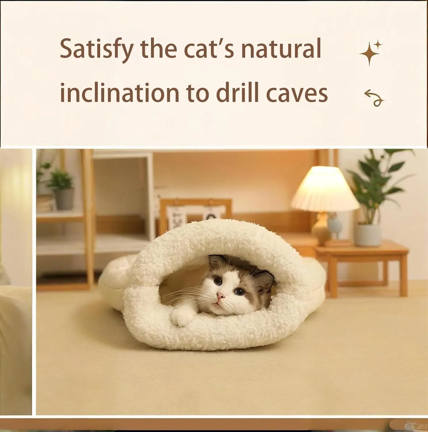 Cat Sleeping Bag, 2025 New Cat Winter Sleeping Bag Bed Soft Plush Cat Cave, 360 Warm Semienclosed Self-Warming Cat Bed Cave for Indoor Cats (Blue, Medium)