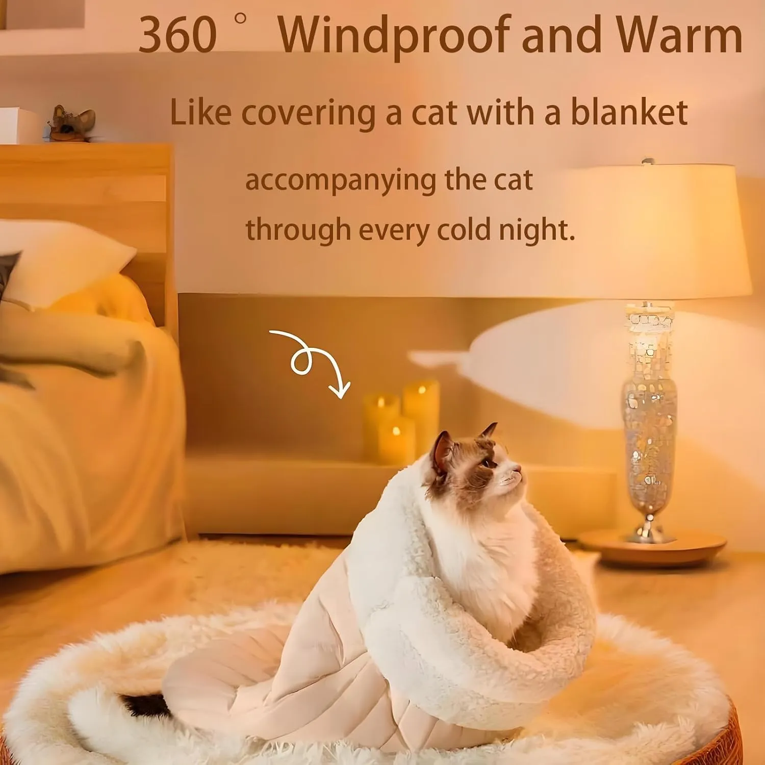 Cat Sleeping Bag, 2025 New Cat Winter Sleeping Bag Bed Soft Plush Cat Cave, 360 Warm Semienclosed Self-Warming Cat Bed Cave for Indoor Cats (Blue, Medium)