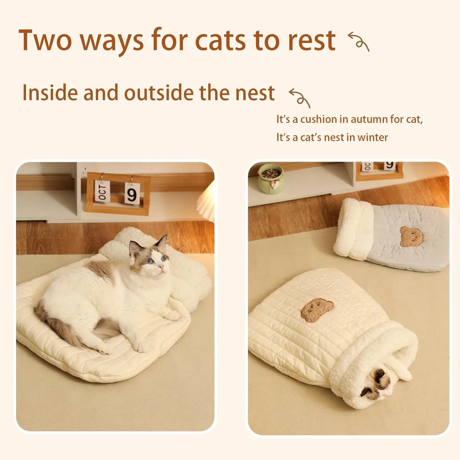 Cat Sleeping Bag, 2025 New Cat Winter Sleeping Bag Bed Soft Plush Cat Cave, 360 Warm Semienclosed Self-Warming Cat Bed Cave for Indoor Cats (Blue, Medium)