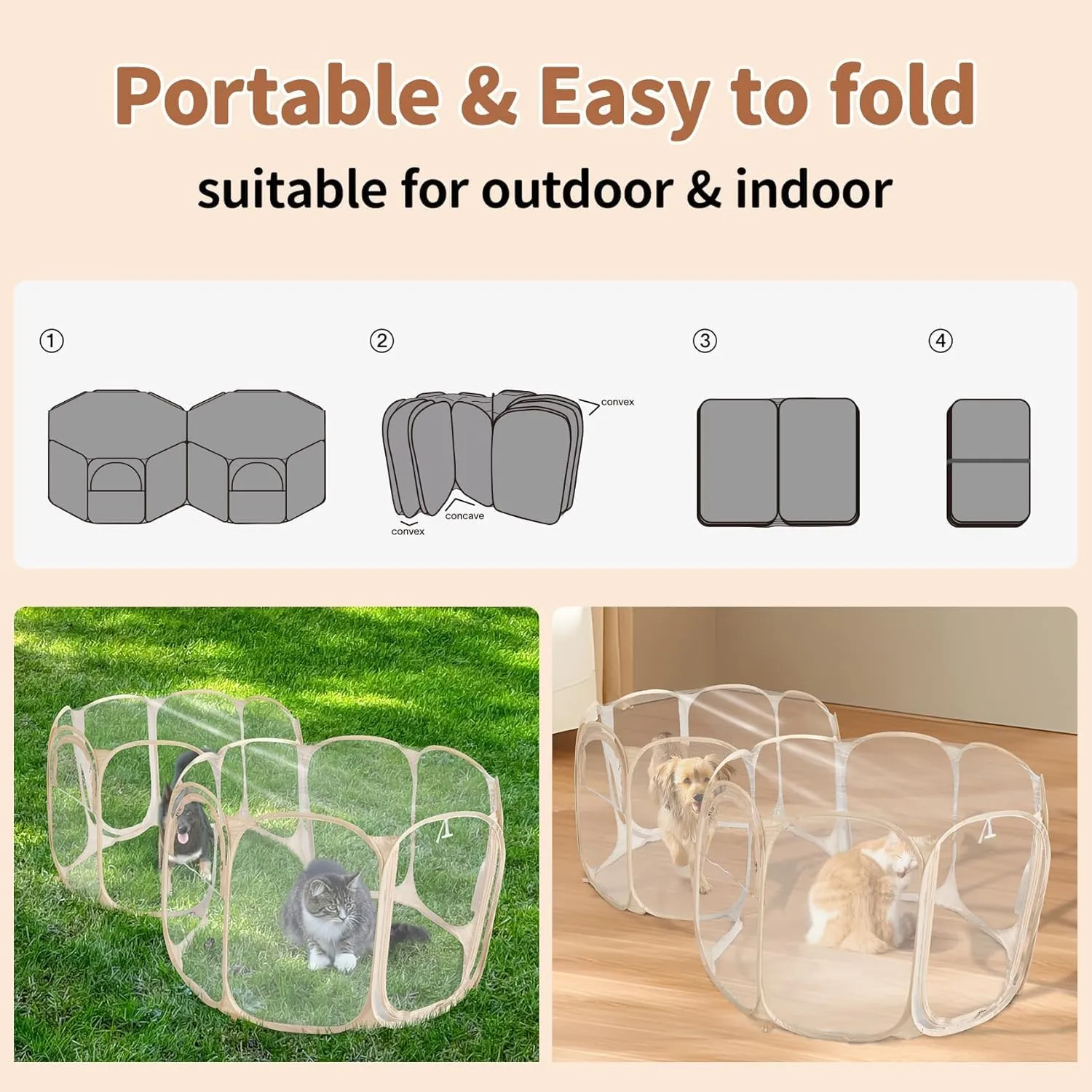Cold Resistant Cat Playpen PVC Dog Playpen - 90''Portable & Foldable Indoor Outdoor Puppy Playpen - Insulated 2-Room Dog TentCrate Cage Kennel, Playpen for Kitten, Small Animals Play Pen(90"x45"x28")