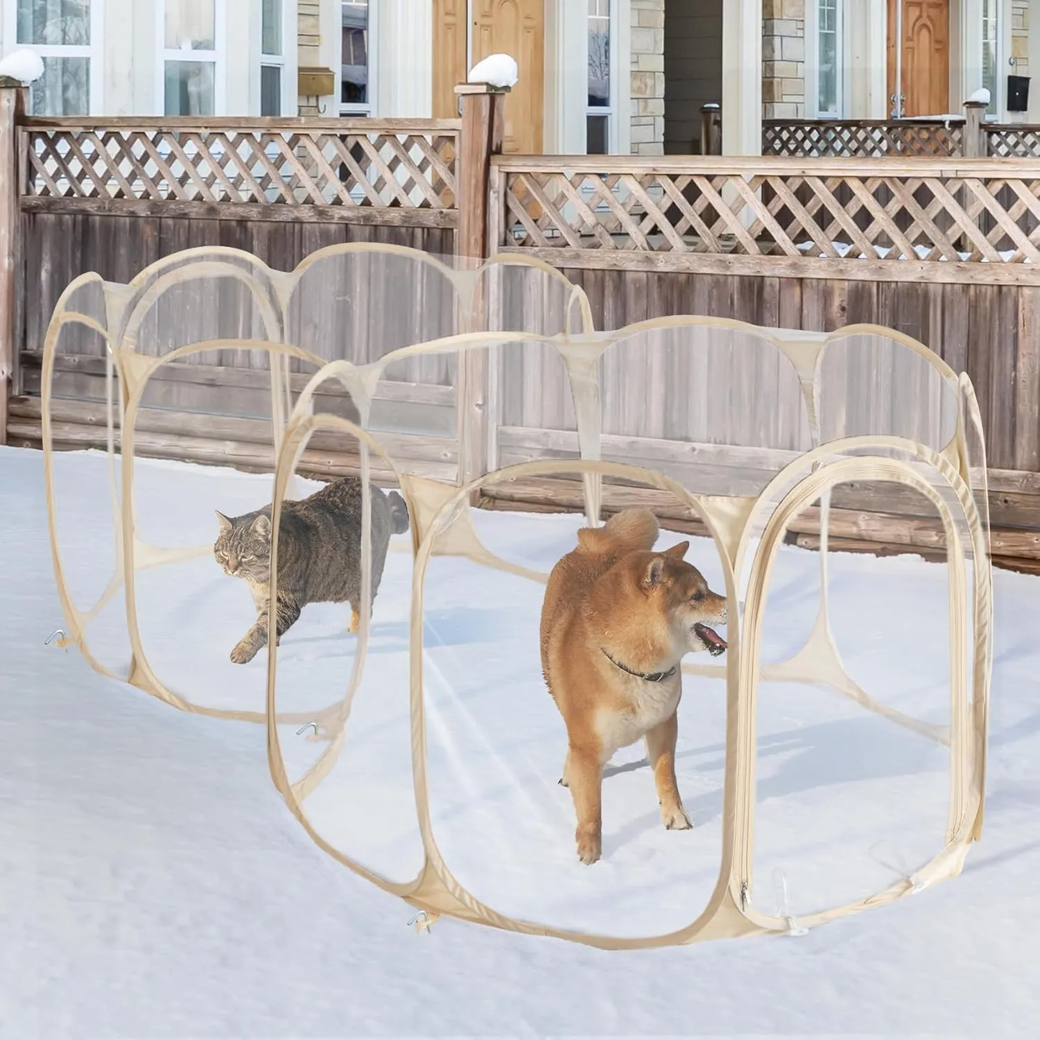 Cold Resistant Cat Playpen PVC Dog Playpen - 90''Portable & Foldable Indoor Outdoor Puppy Playpen - Insulated 2-Room Dog TentCrate Cage Kennel, Playpen for Kitten, Small Animals Play Pen(90"x45"x28")