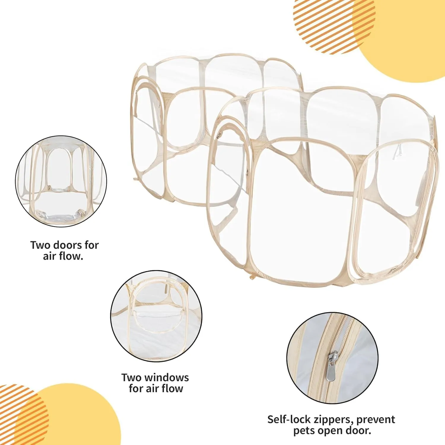 Cold Resistant Cat Playpen PVC Dog Playpen - 90''Portable & Foldable Indoor Outdoor Puppy Playpen - Insulated 2-Room Dog TentCrate Cage Kennel, Playpen for Kitten, Small Animals Play Pen(90"x45"x28")