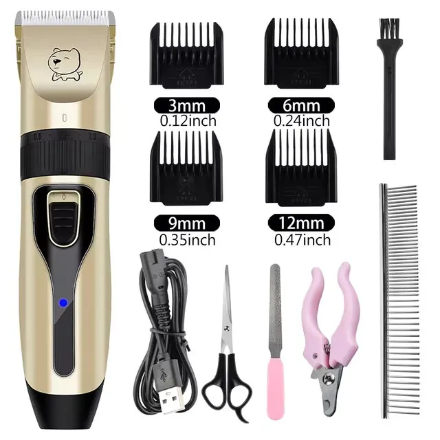 Cordless Dog Hair Trimmer Clippers Set with Precision Blades and 4 Guide Combs