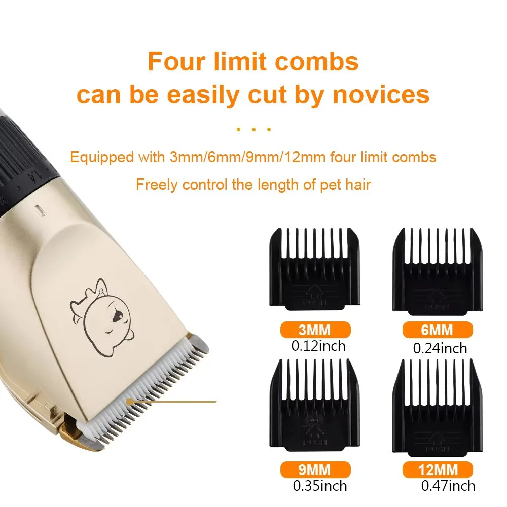 Cordless Dog Hair Trimmer Clippers Set with Precision Blades and 4 Guide Combs