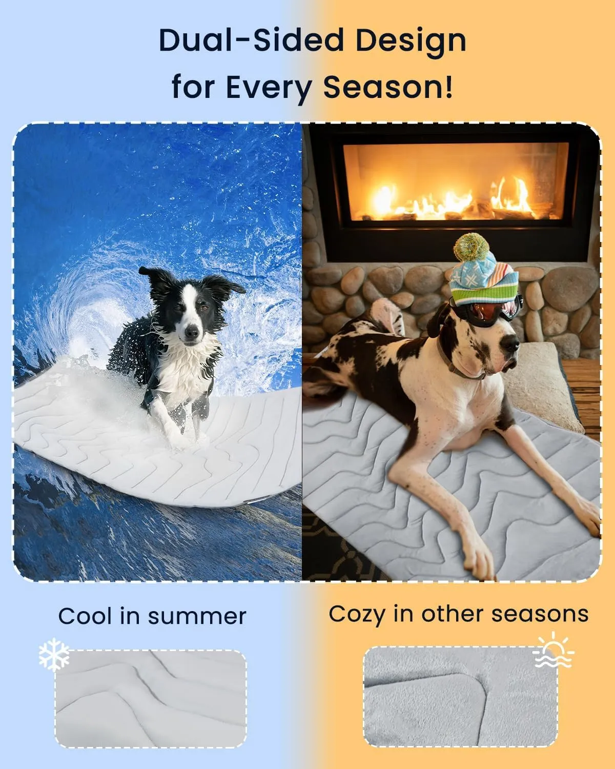 Dog Cooling Mat, Large, Medium, Small, Cooling Pad Reversible (Cool & Warm), Pet Cool Mats for Dog and Cat use in Crate, Kennel, Bed, Sofa, Machine Washable, Durable, Non-Gel, Glacial Grey (60 x 40in)