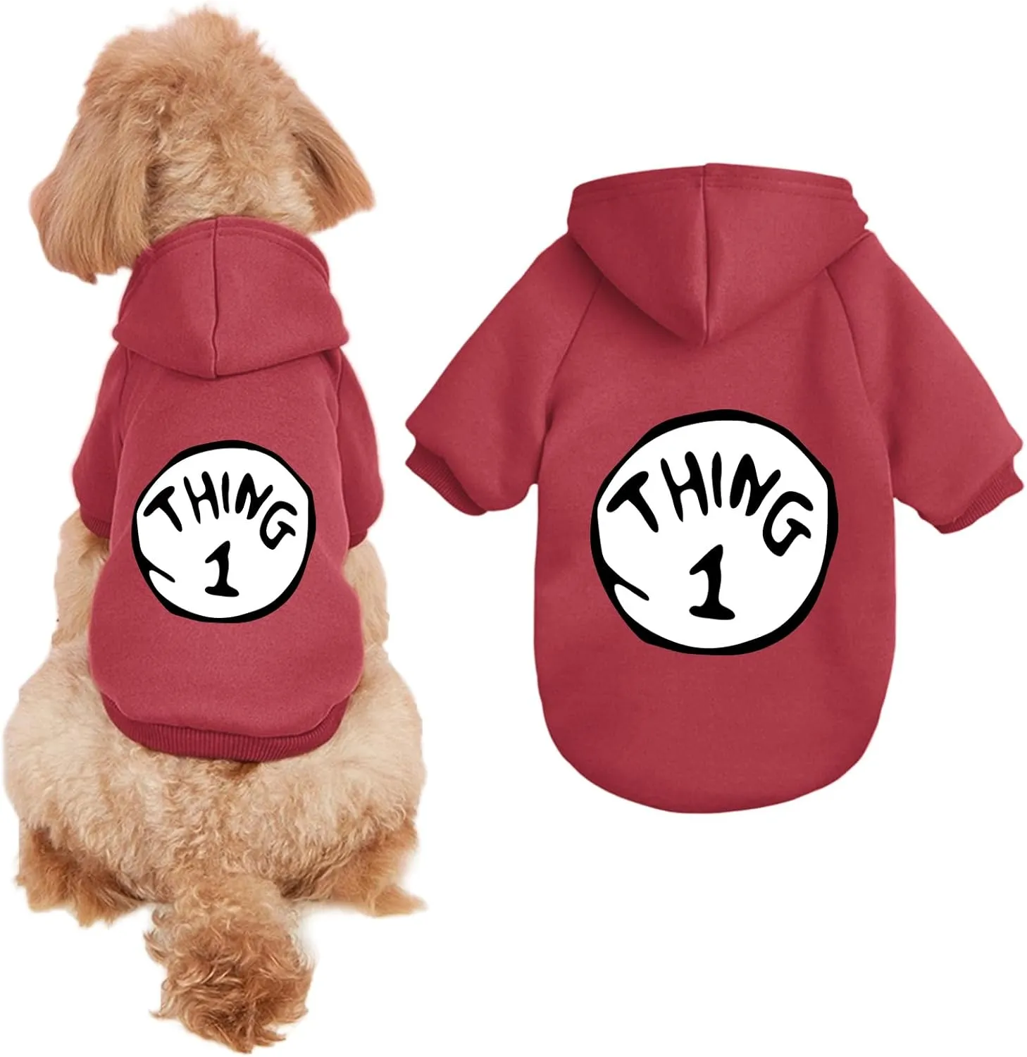 Dog Hoodie Pet Clothes for Small Dogs Thing 1 Printed Hoodies Medium Puppy Hooded Sweatshirt Pullover Outfit(Wine Red,M)