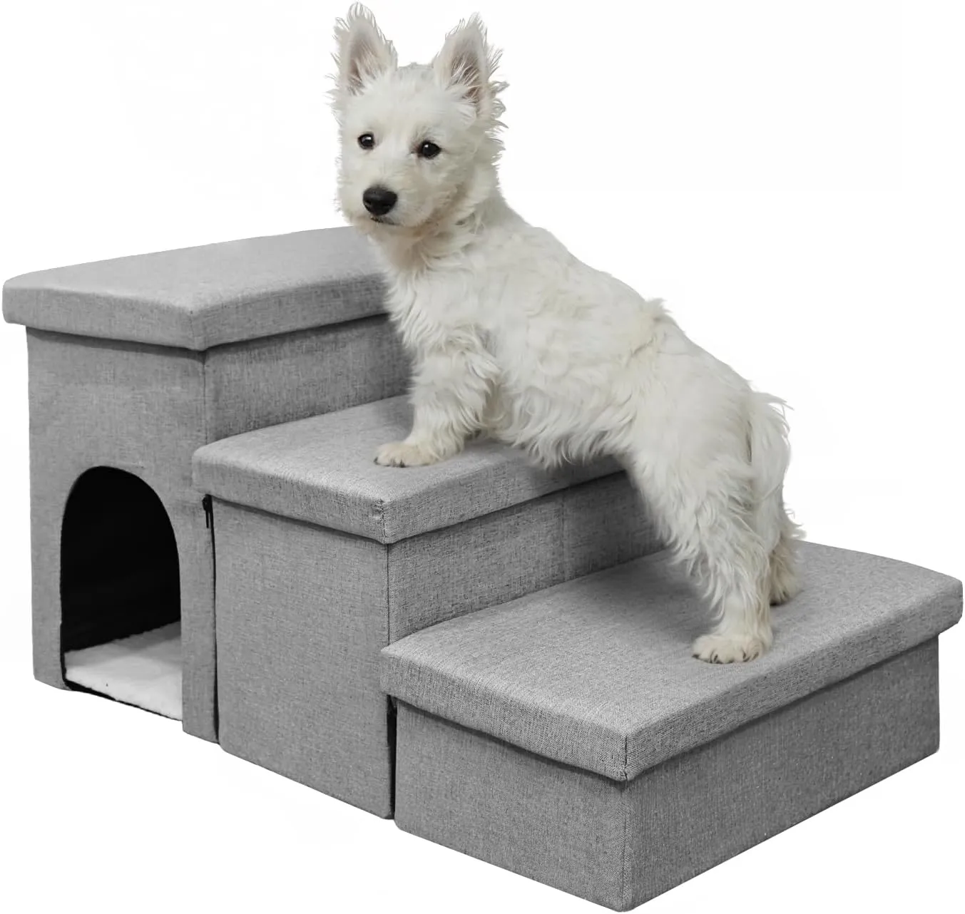 Dog Stairs for High Bed 18" H,Foldable Pet Stairs for Small Medium or Large Dogs Puppy with Storage for Bed or Couch, 3-Step Cat Dog Steps Ramp for High Bed