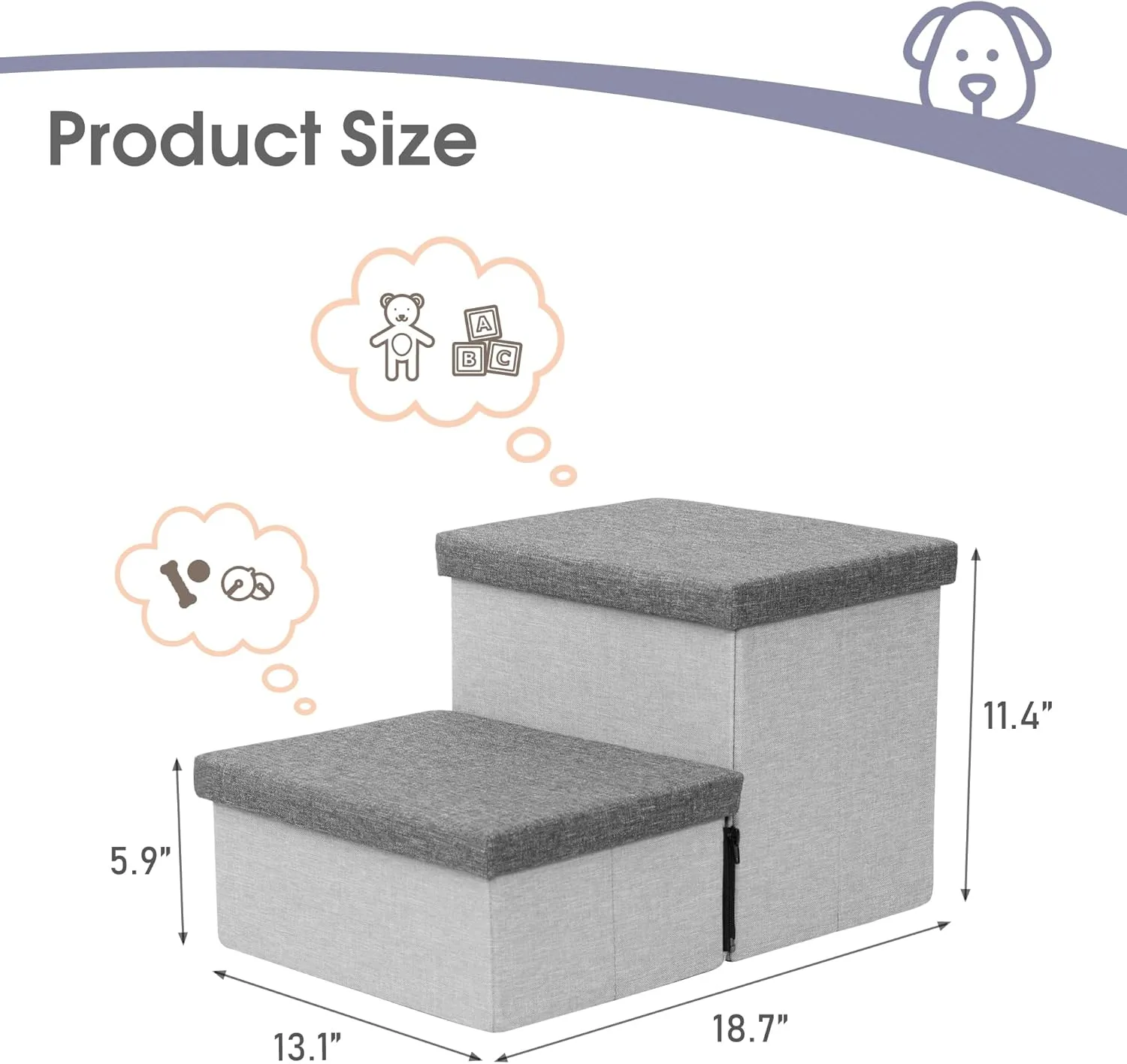 Dog Stairs with Storage, Foldable Dog Steps for Small Dogs, 2 Tiers Non-Slip Pet Stairs for High Beds Or Couch and Sofa, Hold up to 50 lbs Pet Doggy Cat