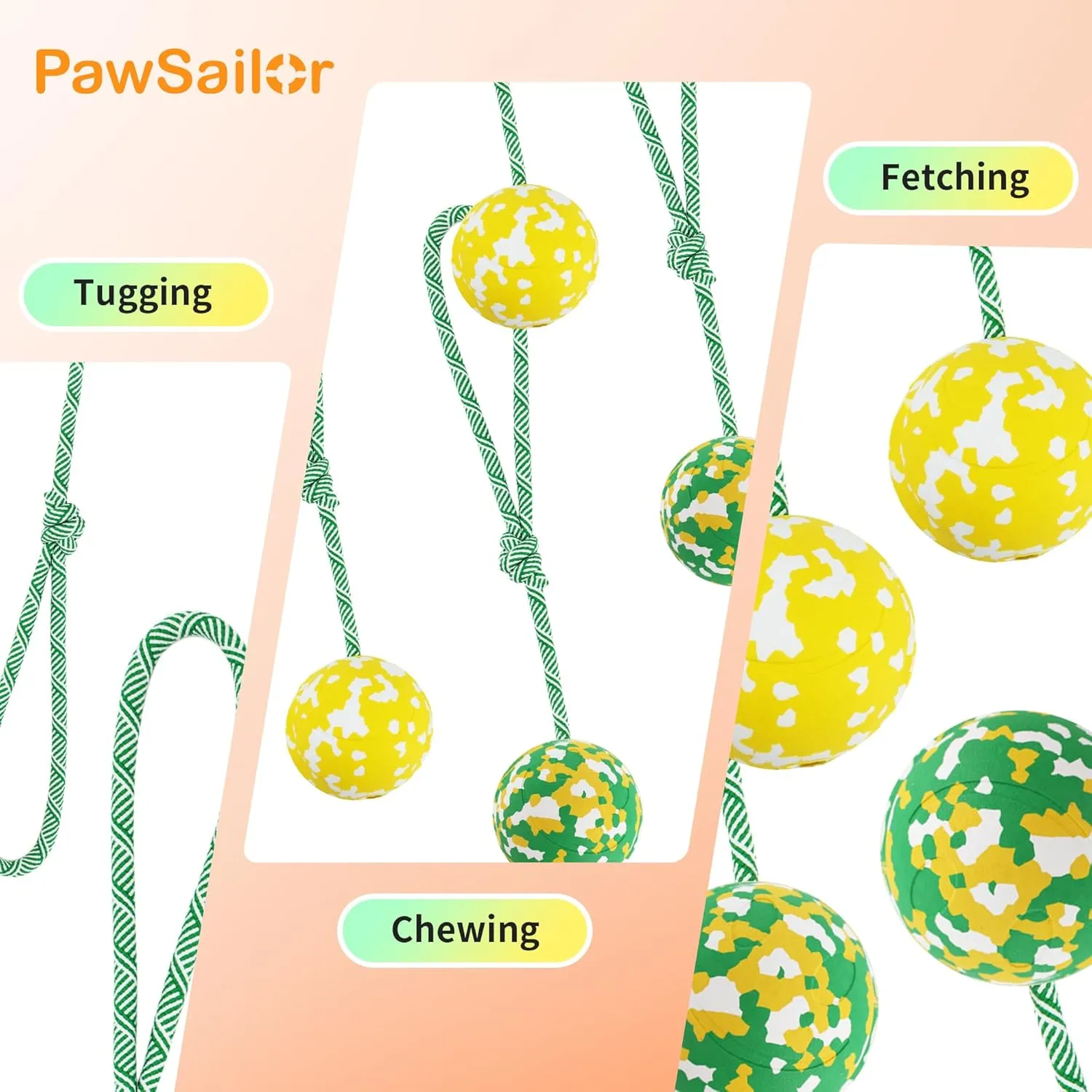 Dog Toy Ball on Rope, Aggressive Chewers Heavy Duty Ball - Nature Bamboo Fiber & Rubber, Chew/Tug/Fetch - Training, Reward and Exercise Toy -Small Medium Breeds Yellow M