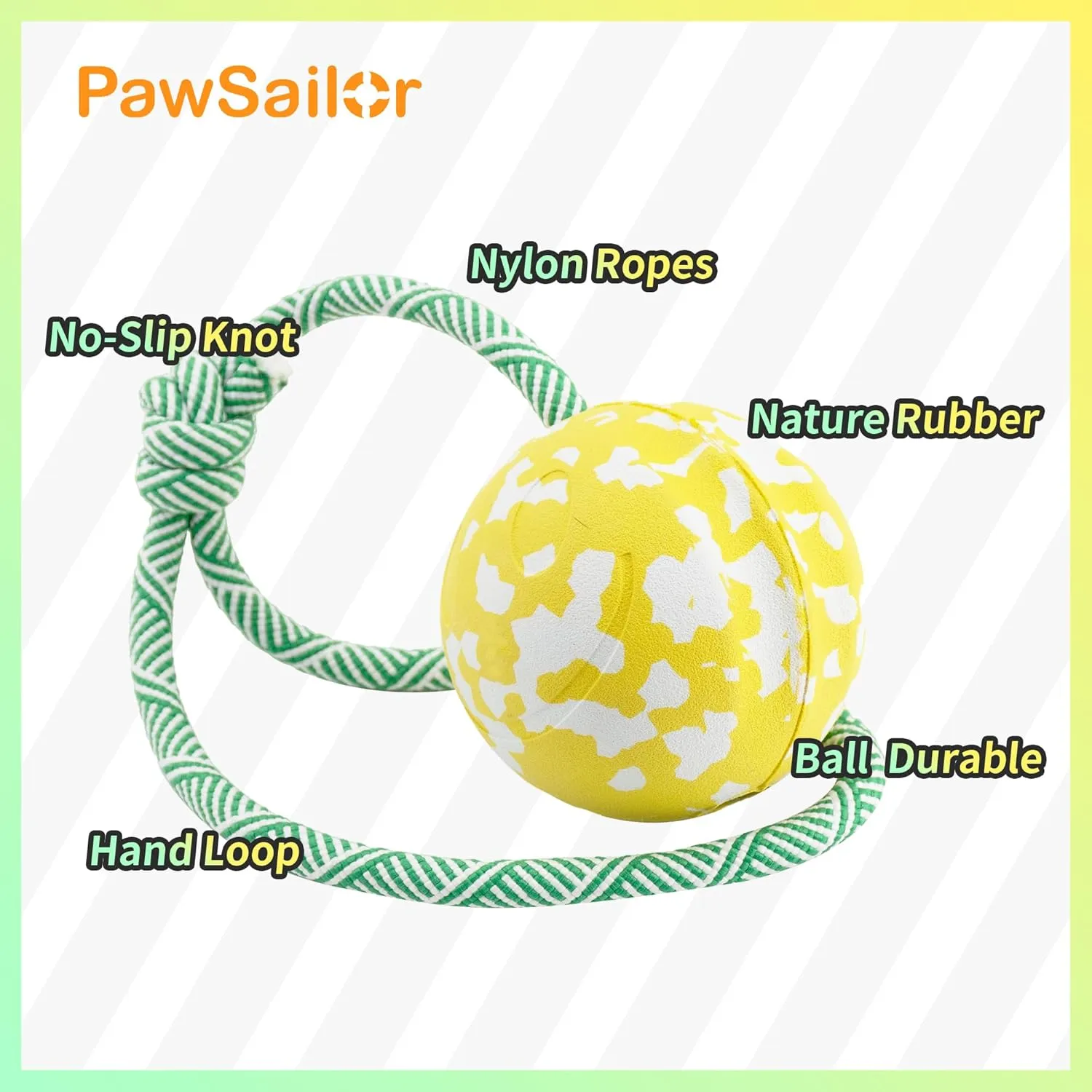 Dog Toy Ball on Rope, Aggressive Chewers Heavy Duty Ball - Nature Bamboo Fiber & Rubber, Chew/Tug/Fetch - Training, Reward and Exercise Toy -Small Medium Breeds Yellow M