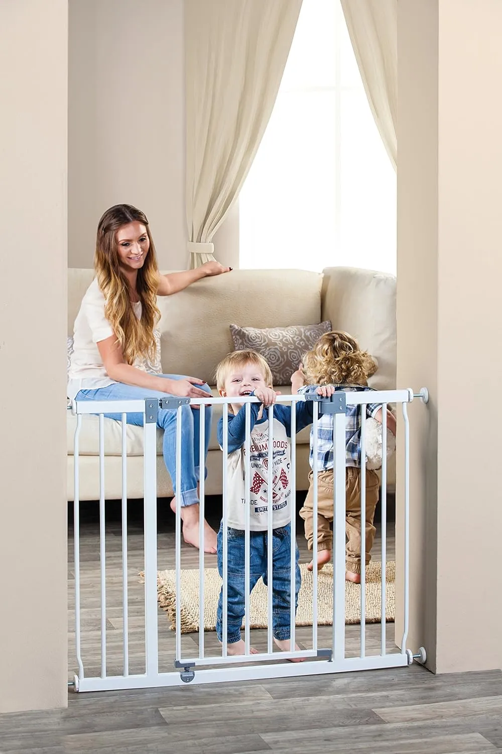 Dreambaby Liberty Extra-Wide Hallway Baby Safety Gate Set - with 3.5"/ 9cm Wide Extension - Smart Stay Open Feature - Fits Openings 39-45.5 inches Wide & 30 inches Tall - White - Model L777BB