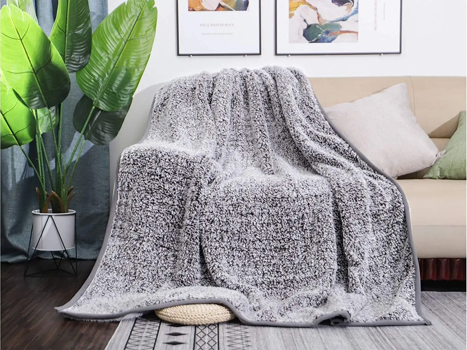 EMME Fleece Throw Blankets Soft Sherpa Plush Blankets for Couch Cozy Bed Blanket(Grey, 50"x60")
