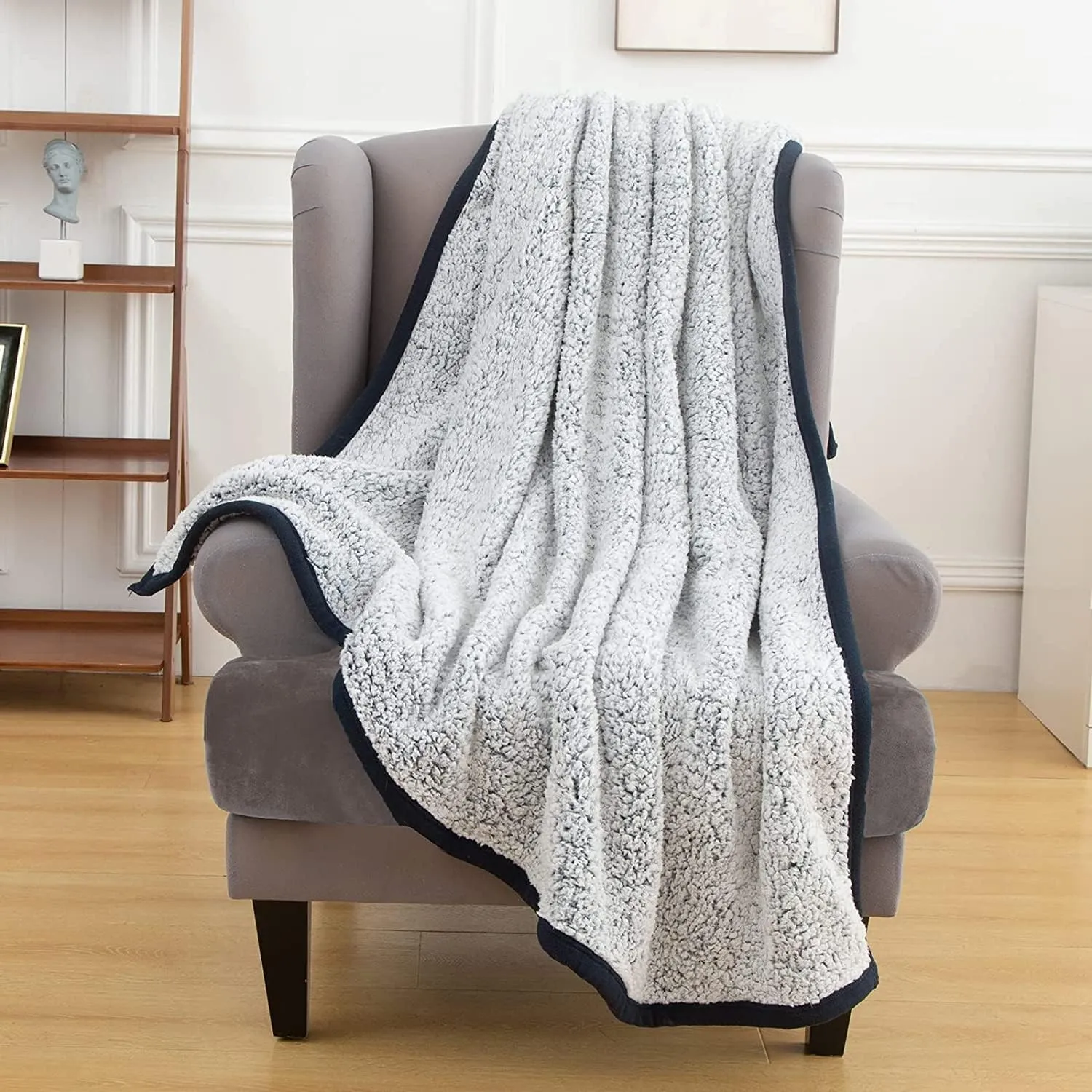 EMME Fleece Throw Blankets Soft Sherpa Plush Blankets for Couch Cozy Bed Blanket(Navy, 50"x60")