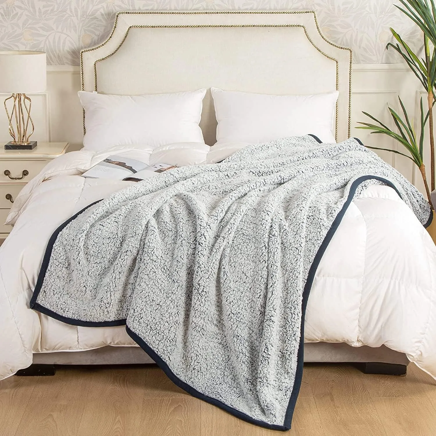 EMME Fleece Throw Blankets Soft Sherpa Plush Blankets for Couch Cozy Bed Blanket(Navy, 50"x60")