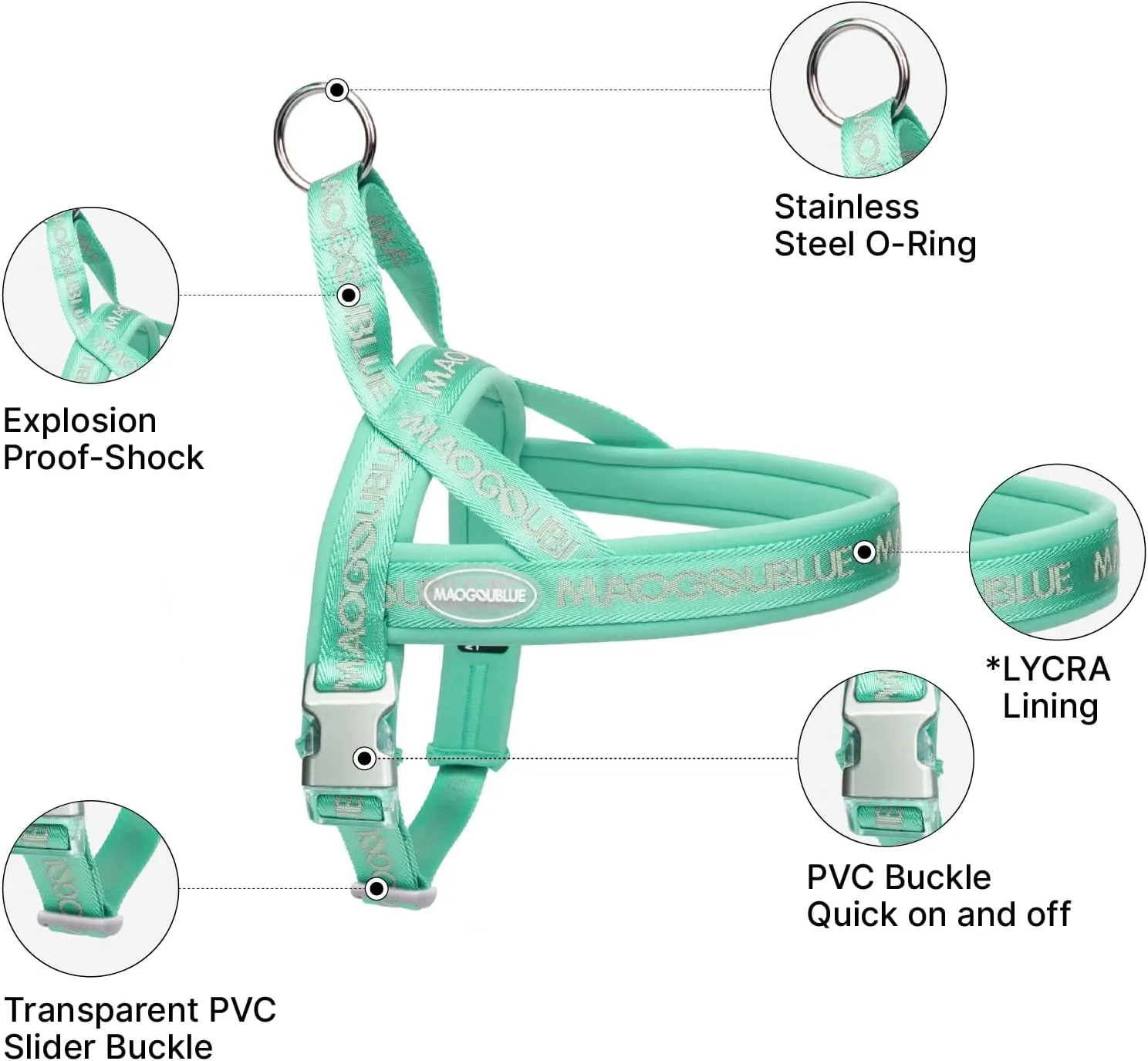 Escape-Proof Dog Harness with No-Choke Comfortable Lycra Fabric Vest and Quick-Release Buckle Easy Control Handle for Puppy Dogs, Easy for Training Walking (Minty Green, XS)
