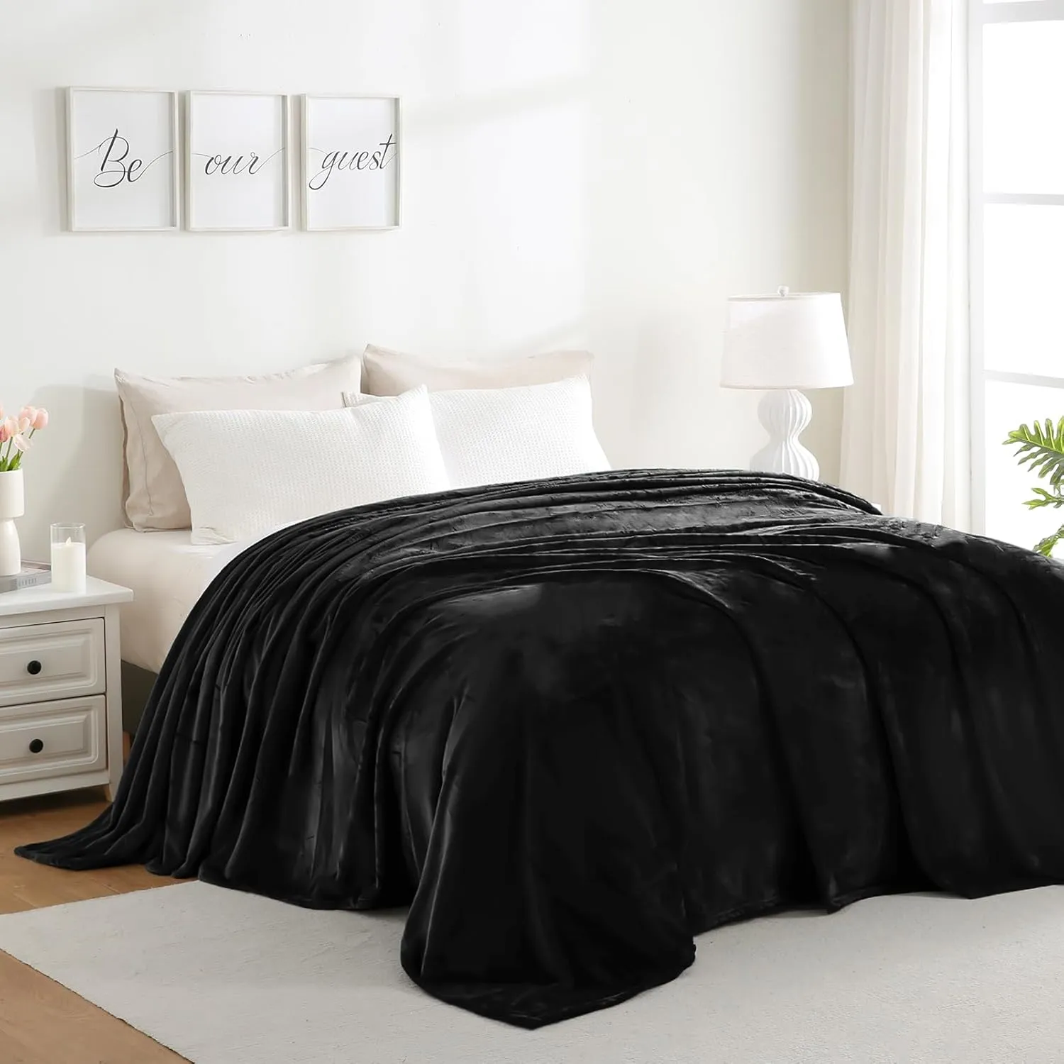 Excervent Solid Oversized Flannel Fleece Blanket (120x120 inches, Black) Cozy Throw Blankets for Couch Sofa and Bed, Super Soft Luxurious Warm Plush Blankets for Household Living Room Bedroom
