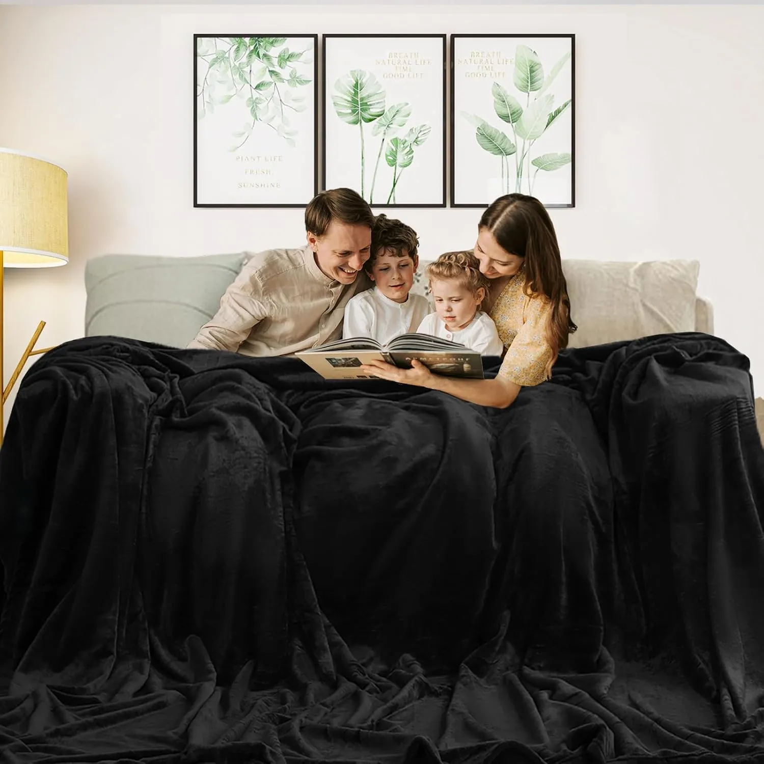 Excervent Solid Oversized Flannel Fleece Blanket (120x120 inches, Black) Cozy Throw Blankets for Couch Sofa and Bed, Super Soft Luxurious Warm Plush Blankets for Household Living Room Bedroom