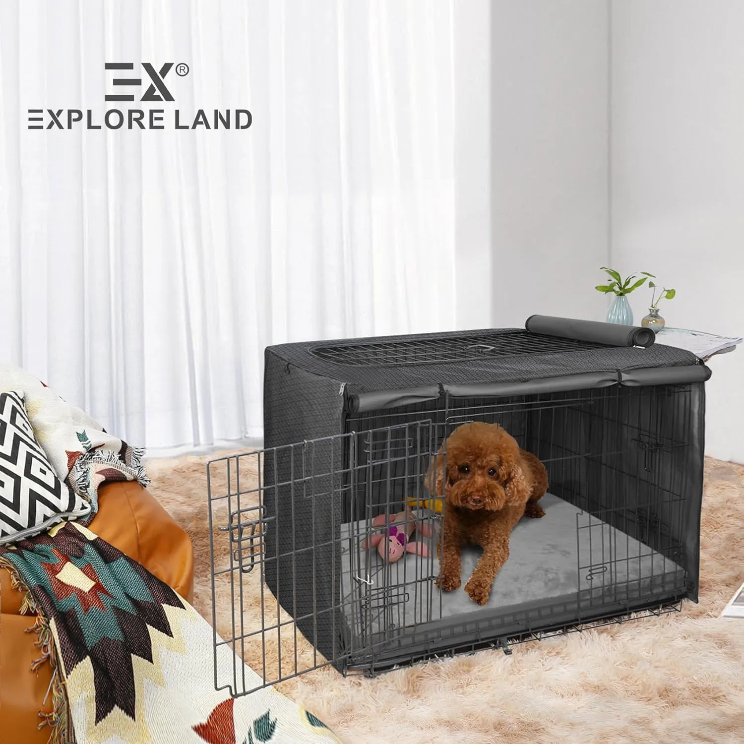 Explore Land Waterproof Dog Bed Cover Machine Washable Fluffy Dog Bed Replacement Cover, 44Lx32Wx4H inch, Gray