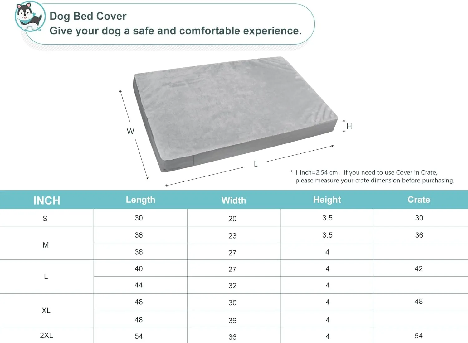 Explore Land Waterproof Dog Bed Cover Machine Washable Fluffy Dog Bed Replacement Cover, 44Lx32Wx4H inch, Gray